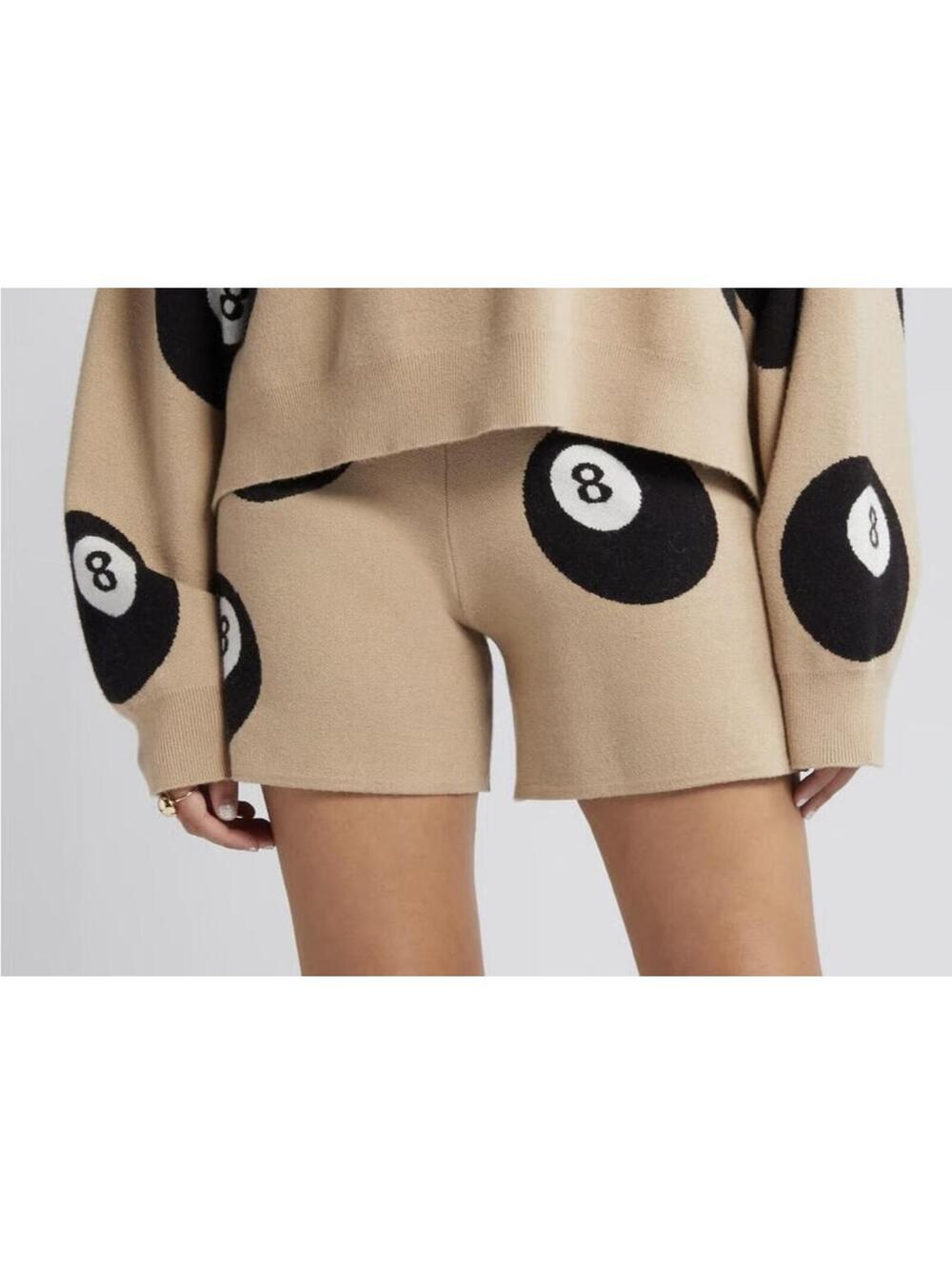 Dressed in Lala 8 Ball Knit Shorts in tan - L